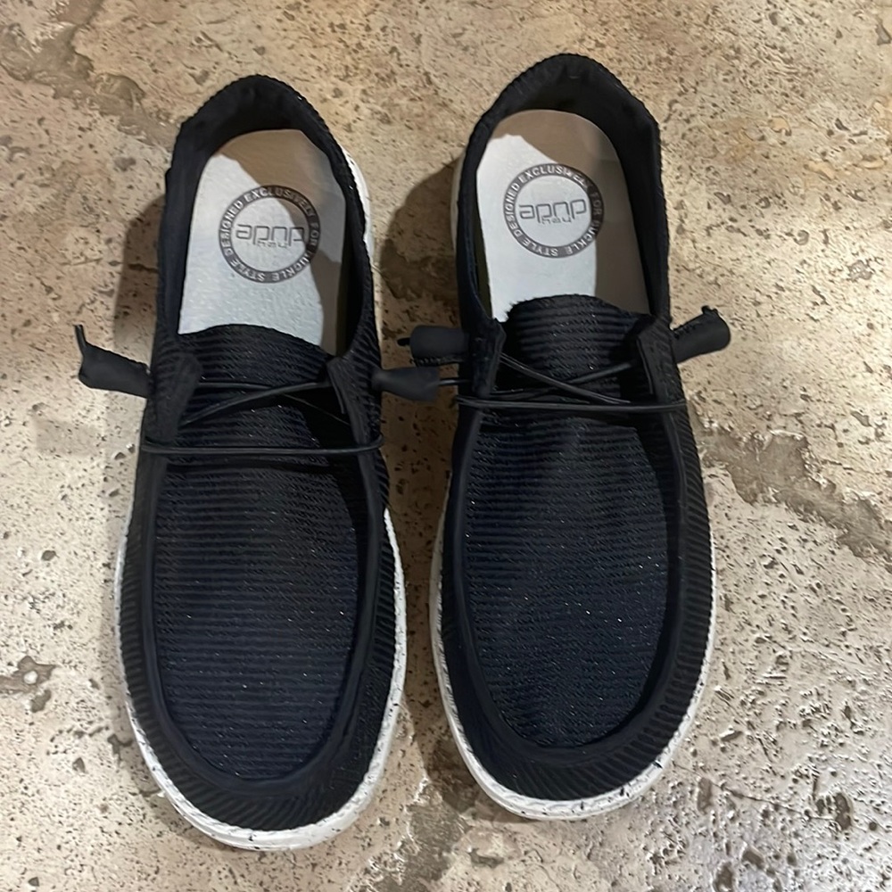 Black with a hint of glitter size 7 Hey Dudes